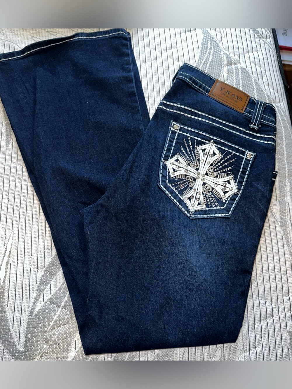 Y2K Y Jeans Cross Embroidered Flare Jeans